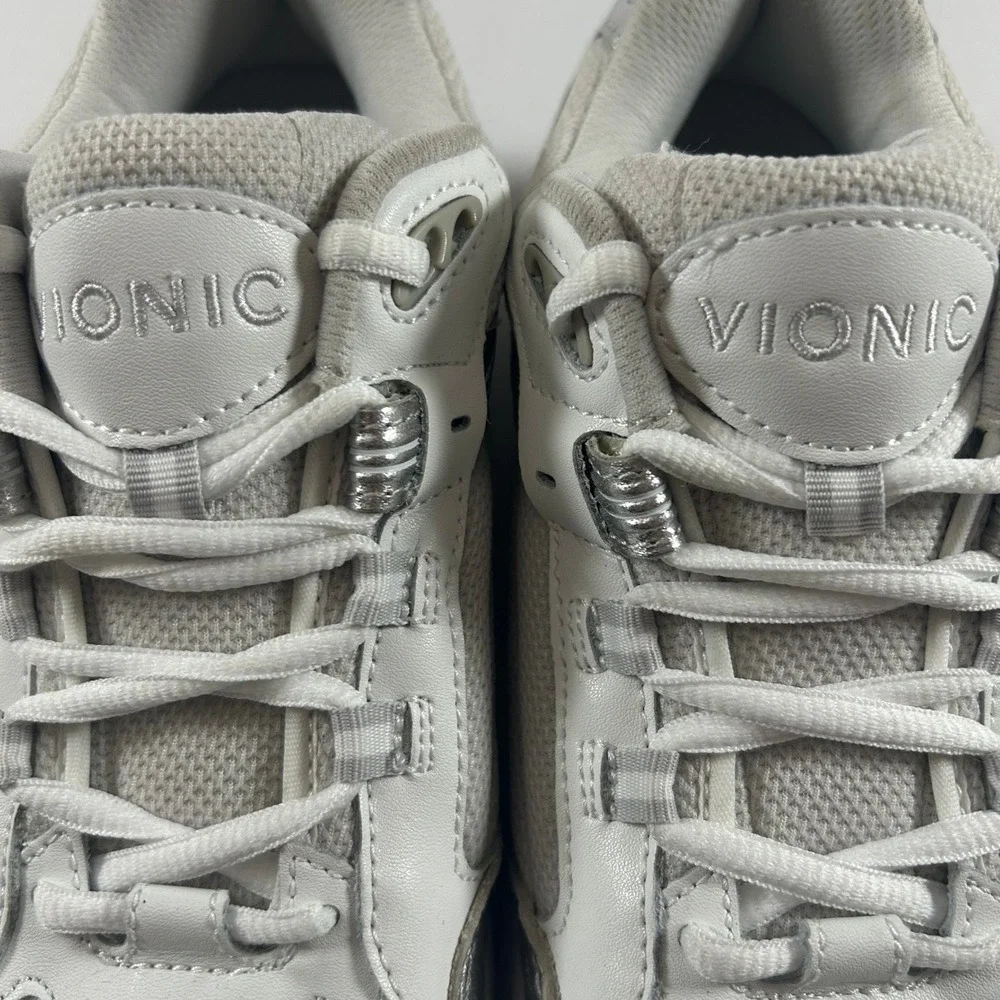Vionic 23WALK 2.0 Shoes Womens 8.5 Wide White‎ Silver Leather Walking Sneakers
